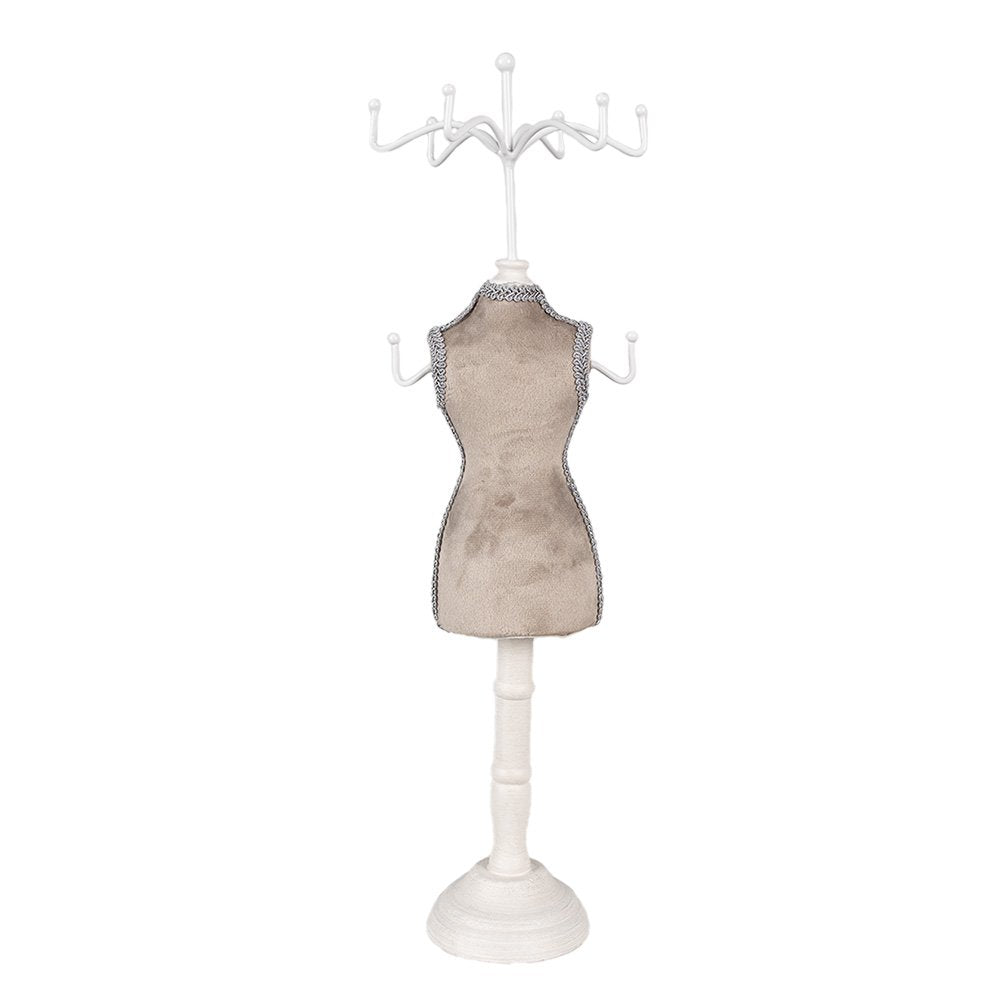 Sieraden Standaard Beige Wit, Hout en IJzer 12x12x39 cm