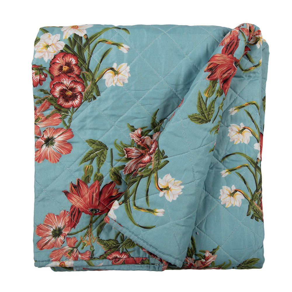 Bedsprei 140x220 cm Blauw Roze Katoen Bloemen Sprei