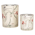 Theelichthouder Set van 2 Ø 7x8 / 10x13 cm Beige Glas Bloemen