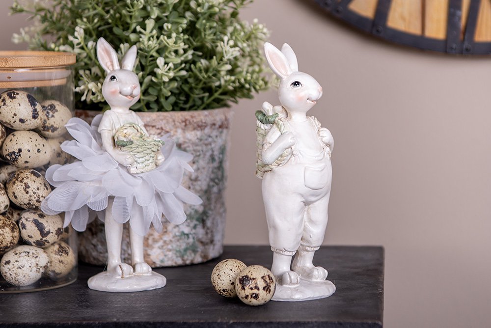 Decoratie Beeld Konijn 17 cm Wit Kunststof
