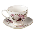 Kop en Schotel 200 ml Wit Porselein Bloemen Servies