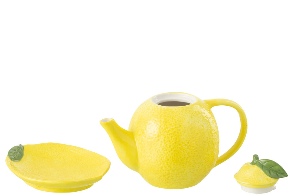 J-Line Theepot+Dienblad Limoen Dolomiet Geel