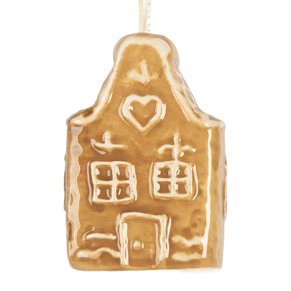 Kersthanger Gingerbread house 4x3x6 cm Bruin Keramiek