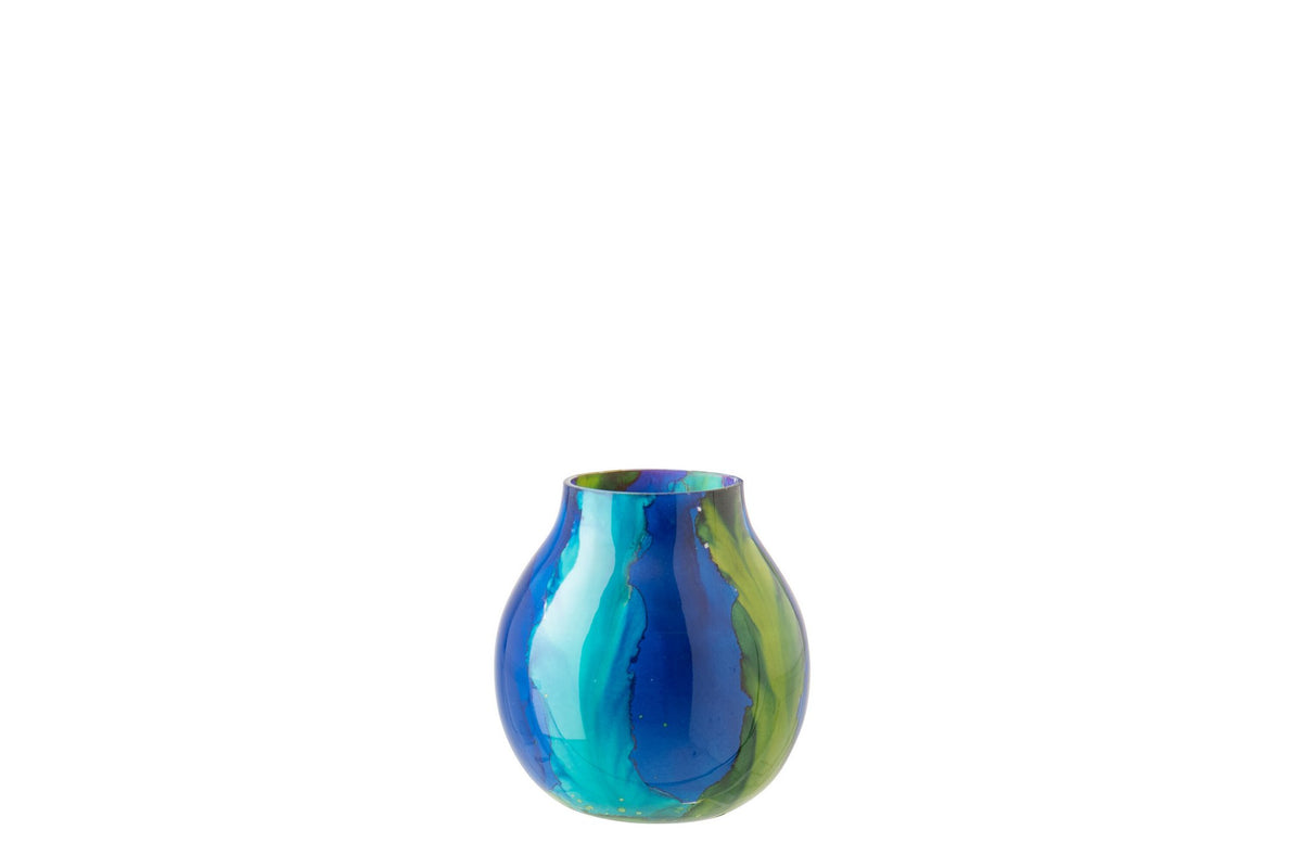 J-Line windlicht - glas - azuurblauw/blauw - S