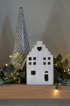 Waxinelichthouder Huis 14 cm Beige Porselein
