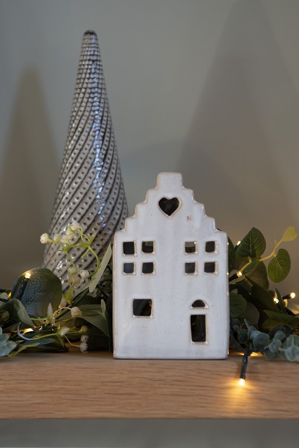 Waxinelichthouder Huis 14 cm Beige Porselein