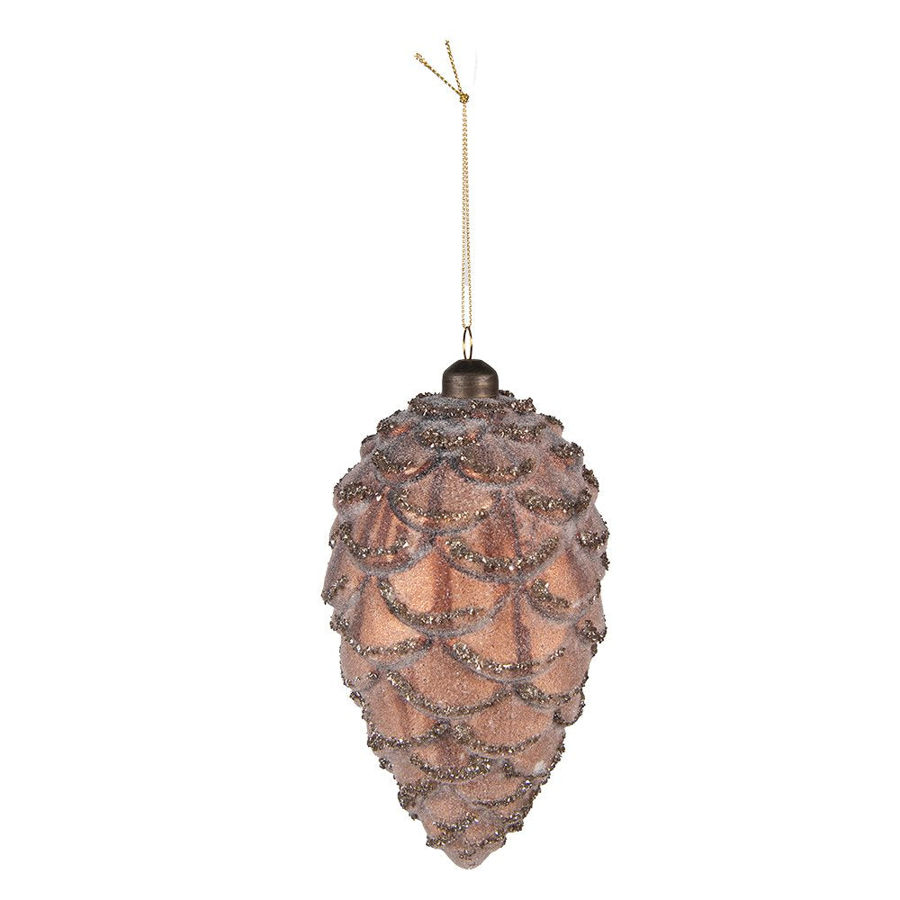 Kerstbal Set van 2 Dennenappel Ø 9 / Ø 7 cm Bruin Glas Kerstdecoratie