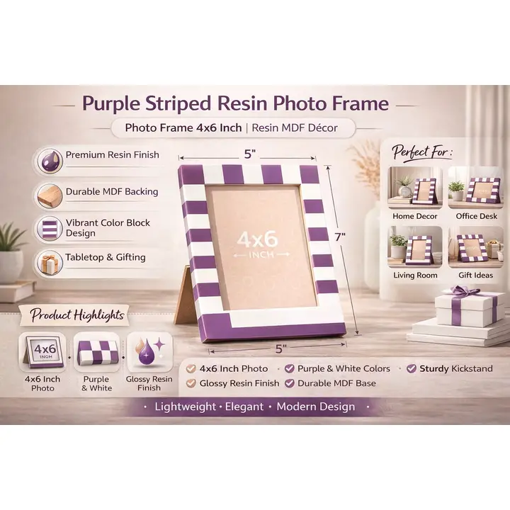 Paars gestreept hars fotolijst 4 x 6 inch modern tafelblad