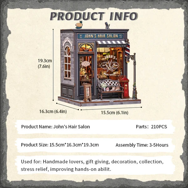 Cutebee, 3D DIY huisje, John's Hair Salon, CWGC215, 15,5x16x19cm