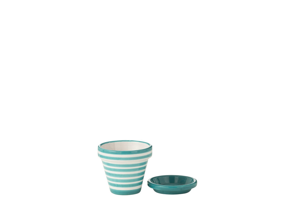 J-Line bloempot Granada Stripes - keramiek - aqua - XS - Ø 17 cm