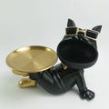 Polyresin bulldog zwart met dienblad