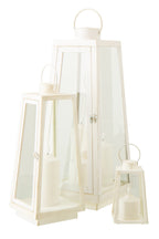 J-Line lantaarn + kaars - glas - wit - L - LED lichtjes