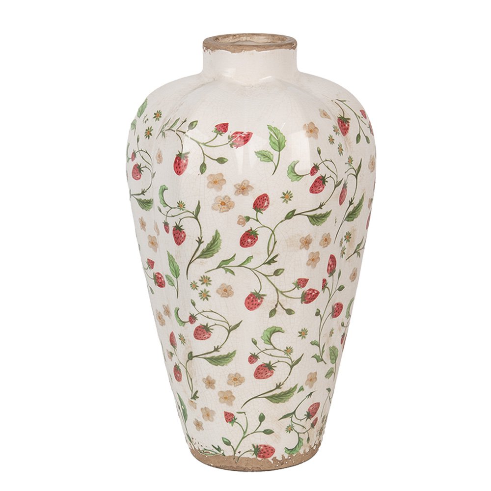 Vaas Ø 24x40 cm Beige Rood Keramiek Aardbeien