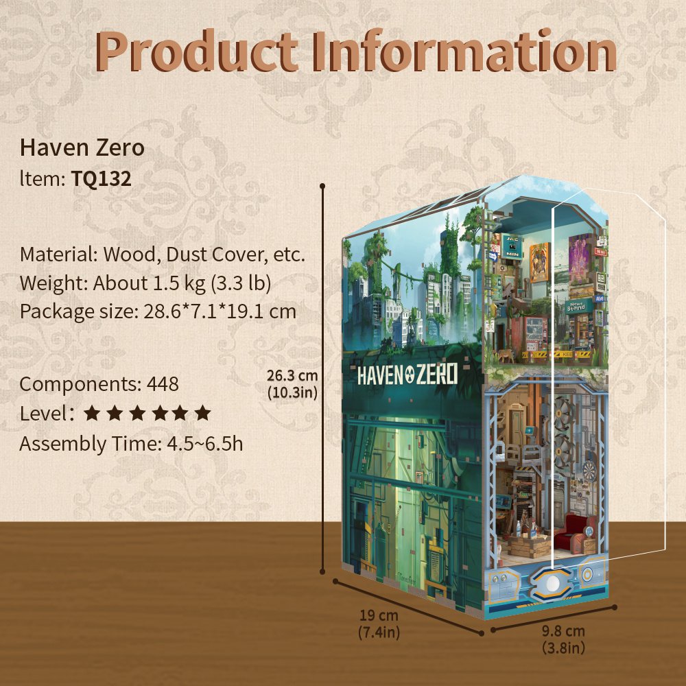 Tonecheer, DIY Book Nook, Haven Zero Bookend, TQ132, 26,3x19x10cm