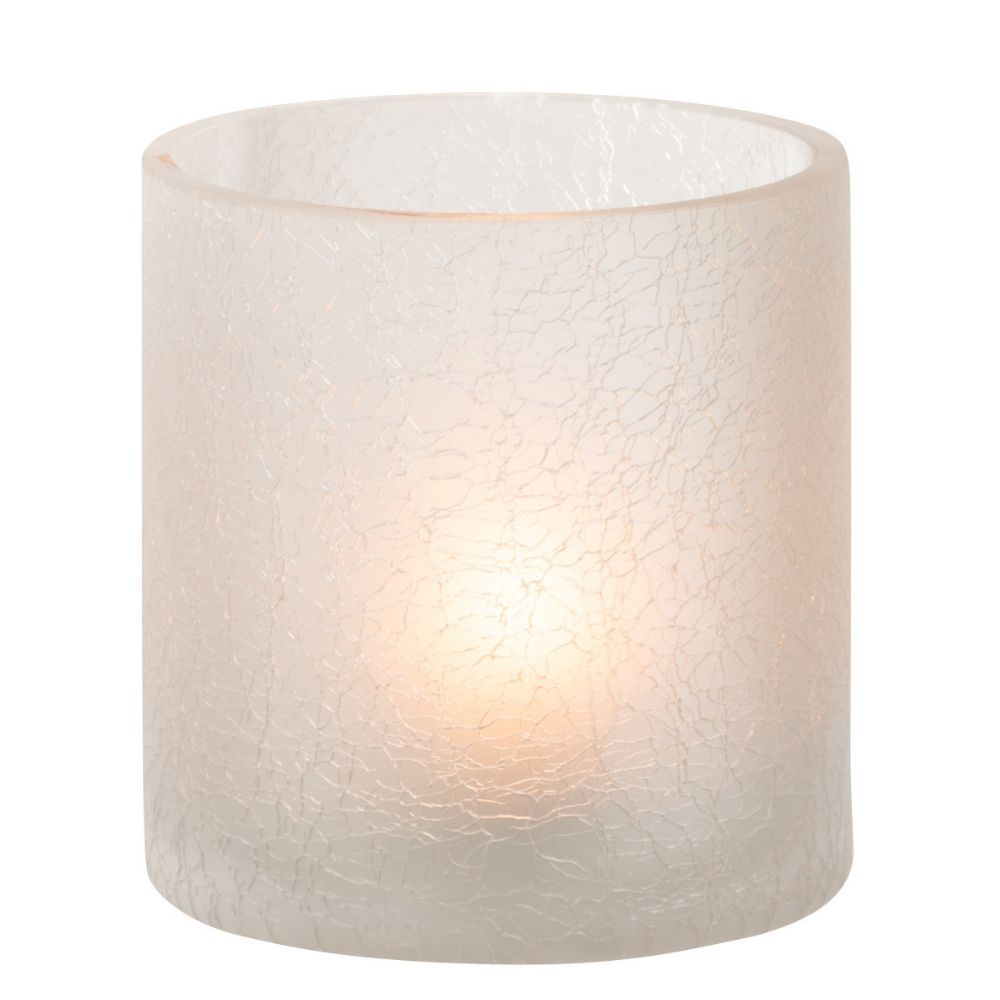 J-Line windlicht Cilinder Craquelé - glas - wit - small