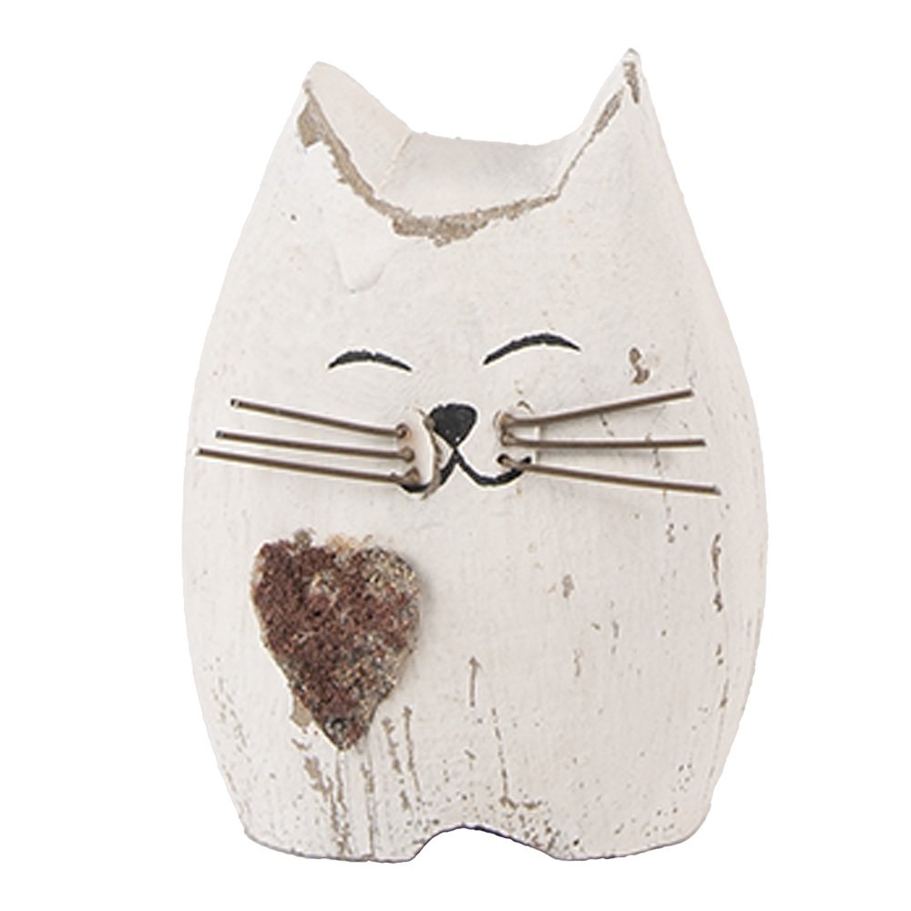 Decoratie beeld Kat 6x4x7 cm wit Bruin Hout