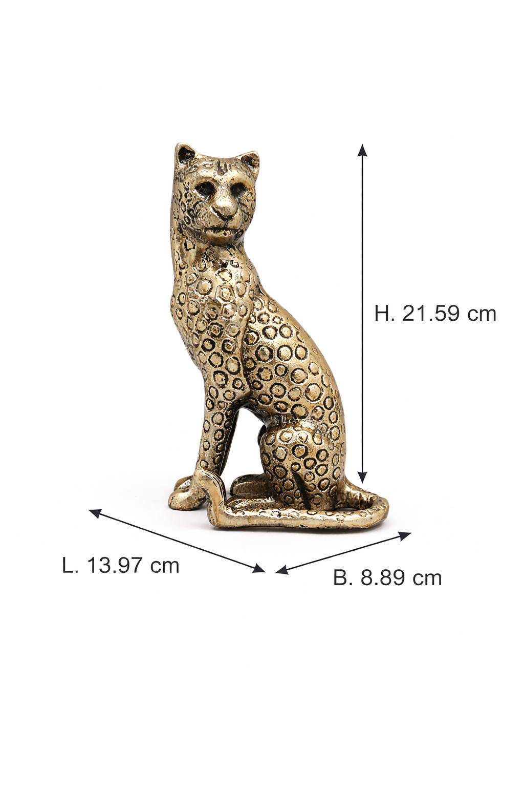 Handgemaakte gouden cheetah-sculptuur – aluminium kunst
