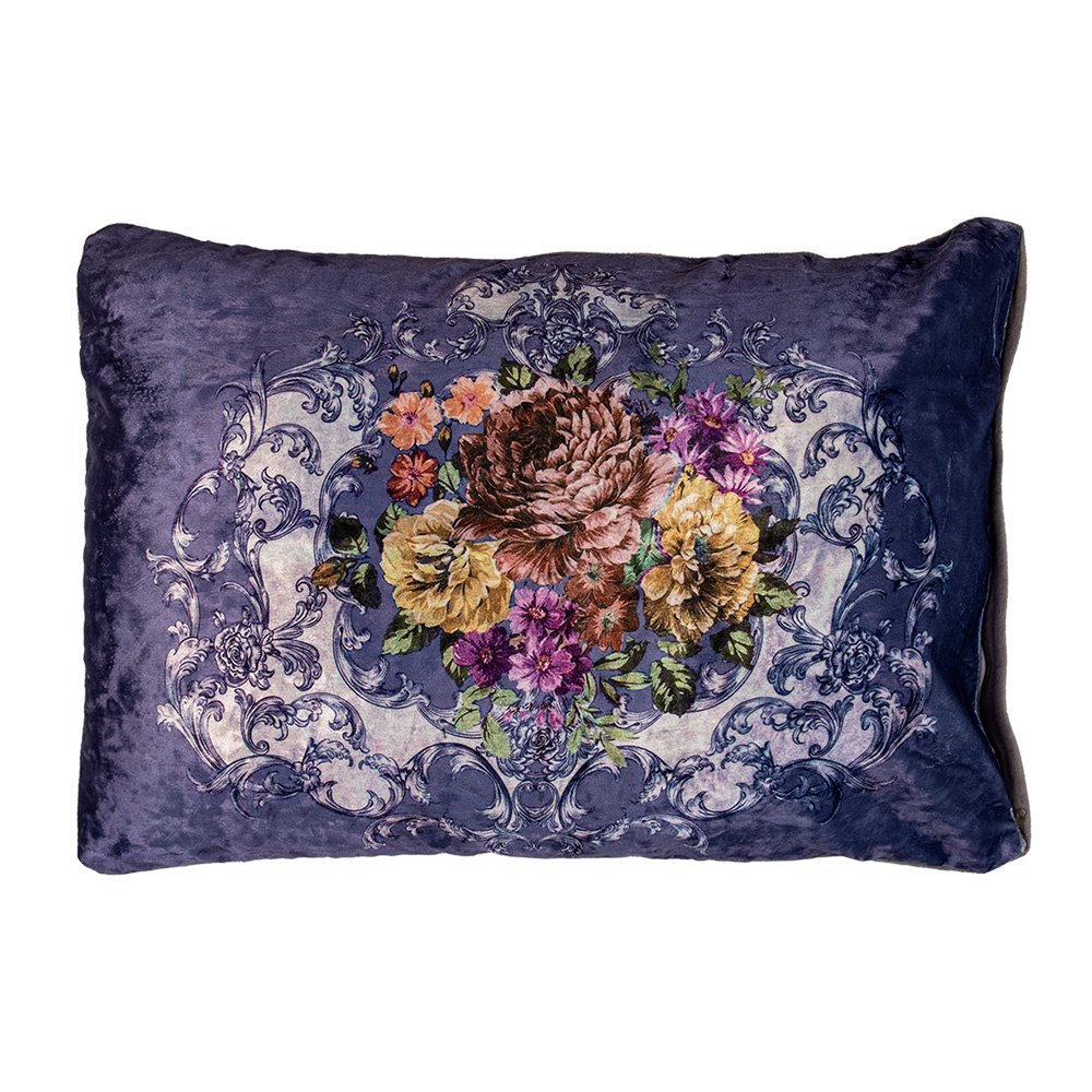 Sierkussen 70x50x6 cm Paars Synthetisch Bloemen Kussenhoes met Kussenvulling
