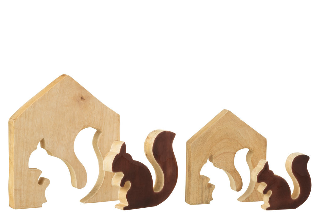 J-Line decoratie Eekhoorn In Huis - hout - naturel/bruin - L