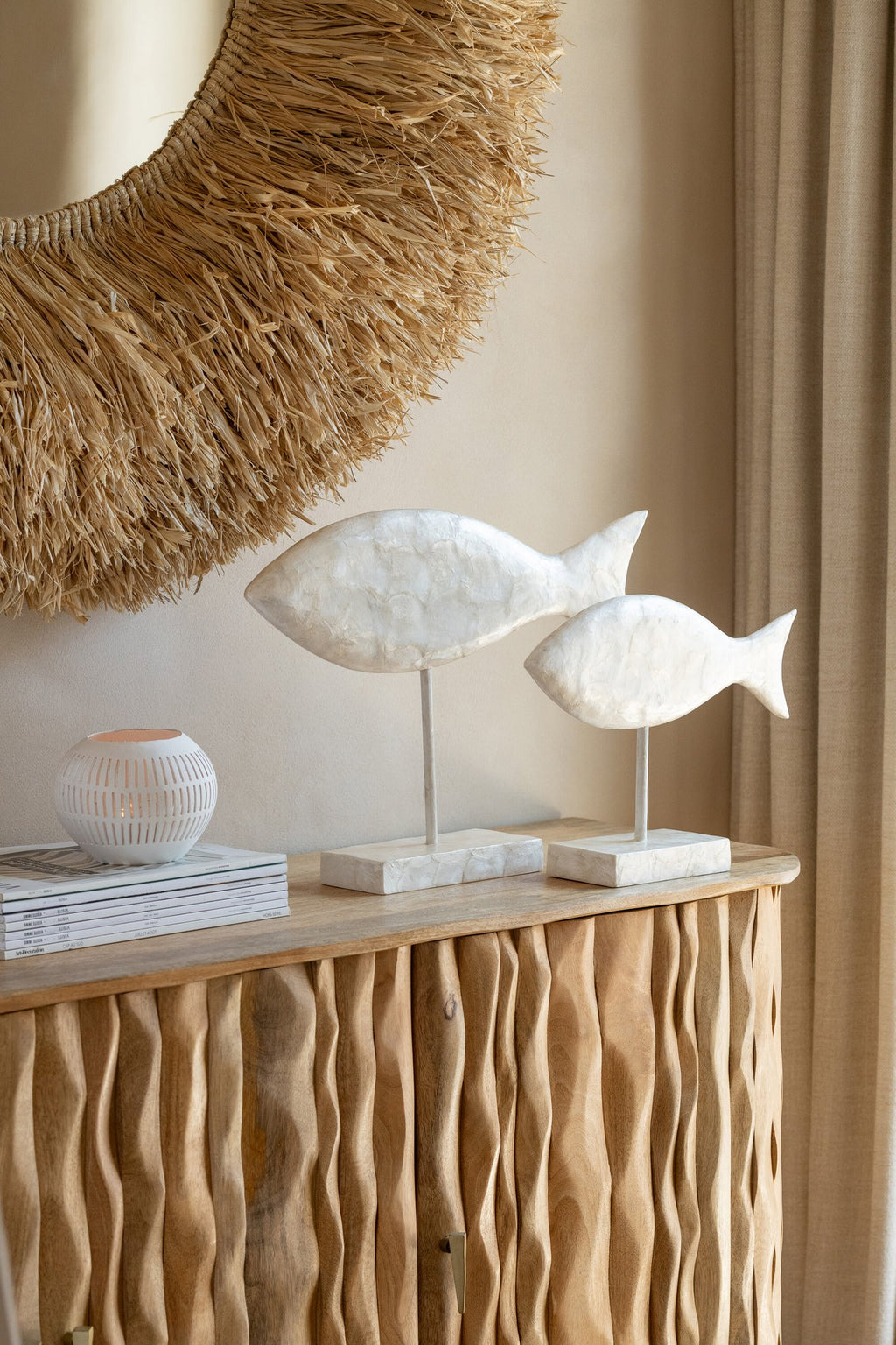 J-Line decoratie Vis - polyresin - albasiahout/wit - S