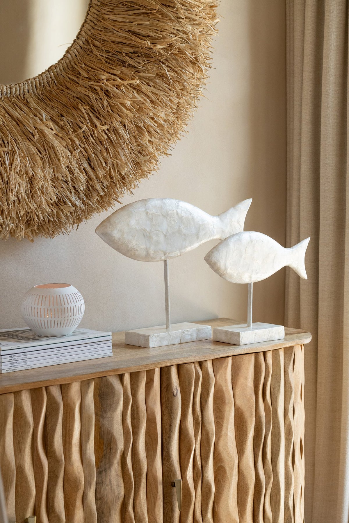 J-Line decoratie Vis - polyresin - albasiahout/wit - S