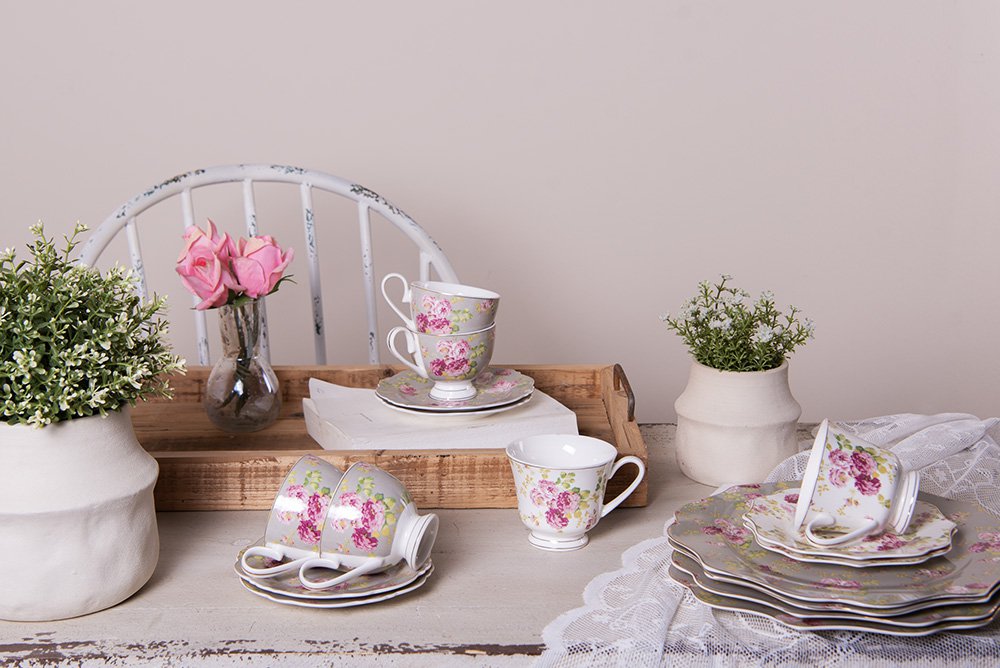 Dinerbord Ø 28 cm Groen Keramiek Bloemen Eetbord