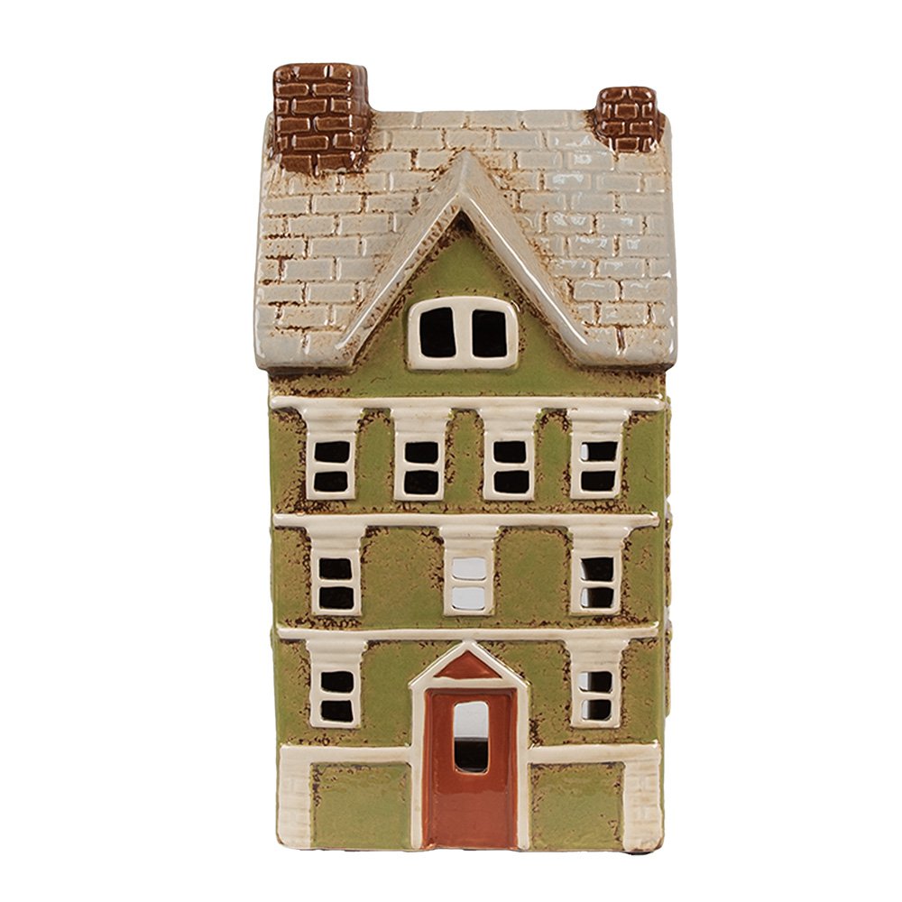 Waxinelichthouder Huis 14x10x26 cm Groen Beige Keramiek Theelichthouder