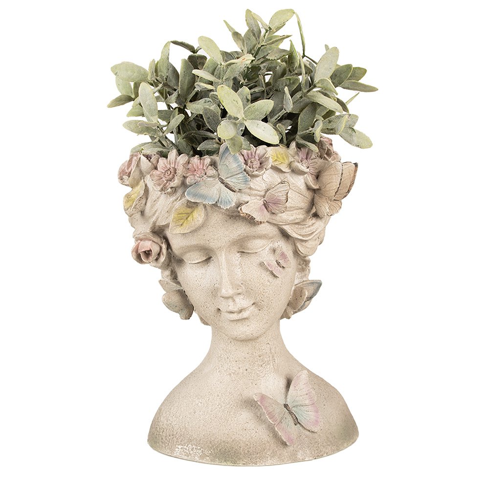 Bloempot Vrouw 20x18x26 cm Grijs Polyresin Vlinders