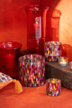 J-Line kaarshouder Bord - glas/metaal - rood - 3 stuks