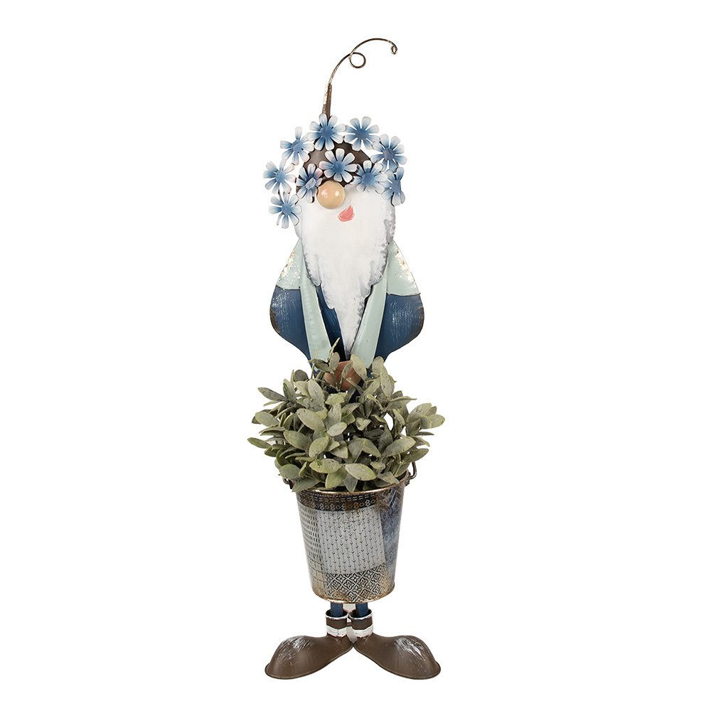 Decoratie Beeld Kabouter 67 cm Blauw Wit Metaal