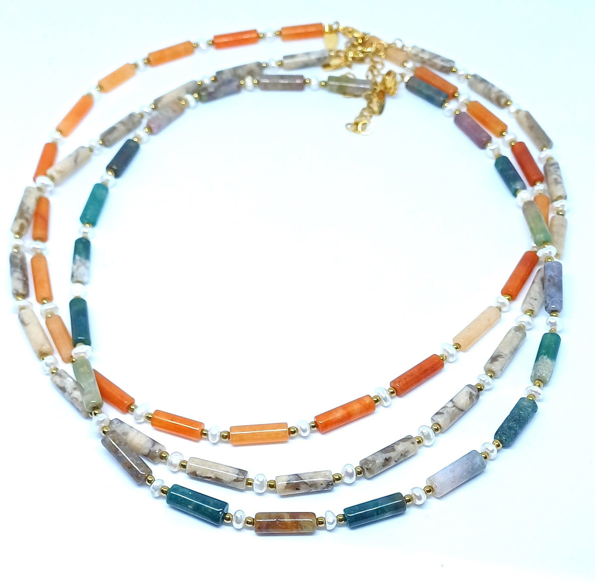 Ketting kolom edelsteen met zoetwaterparel