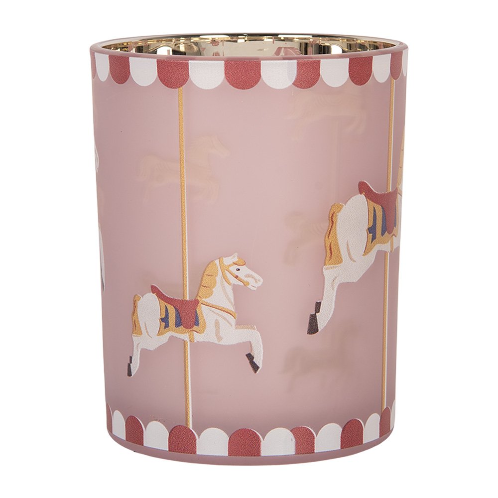 Waxinelichthouder Ø 10x13 cm Roze Glas Paard