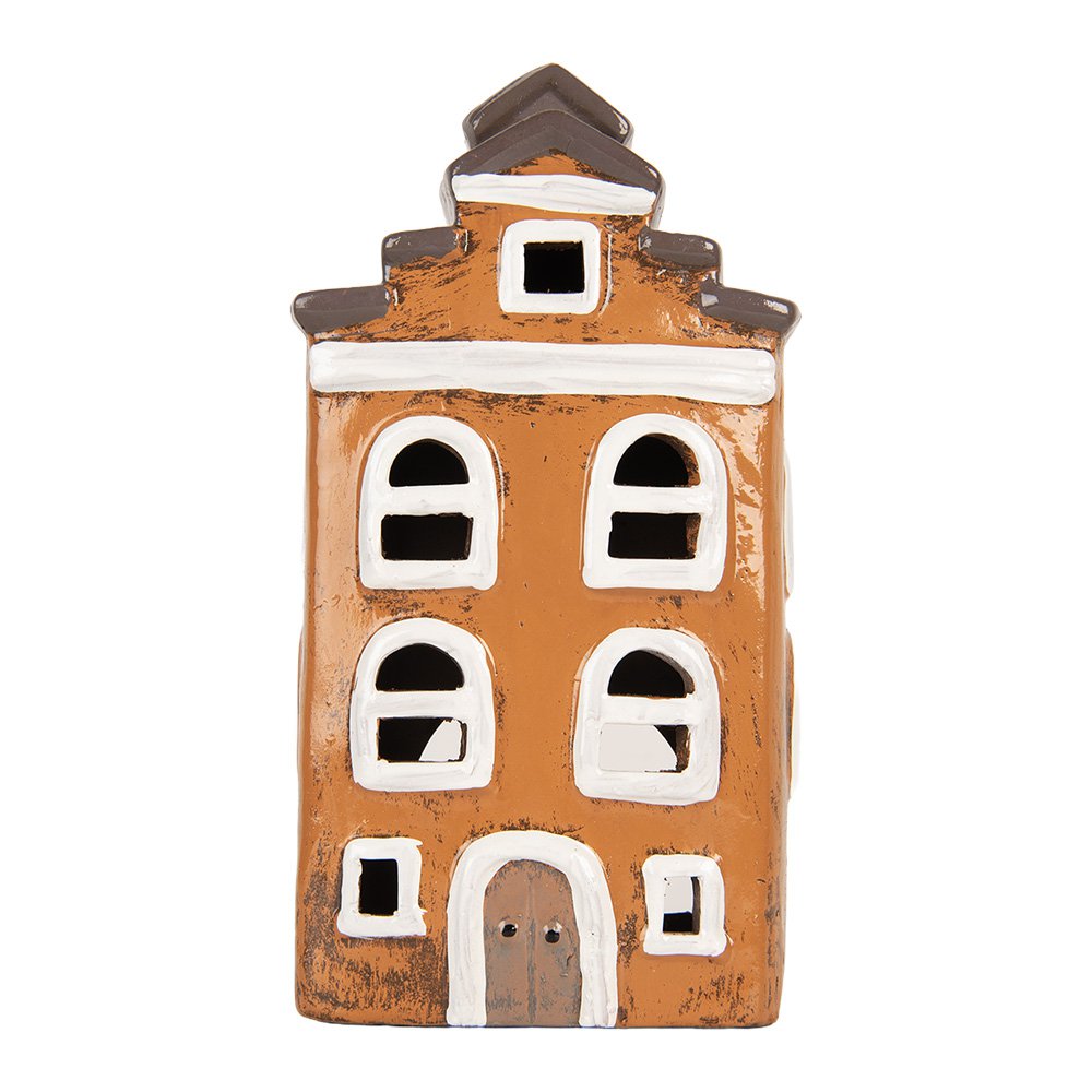 Waxinelichthouder Huis 13x10x24 cm Oranje Keramiek