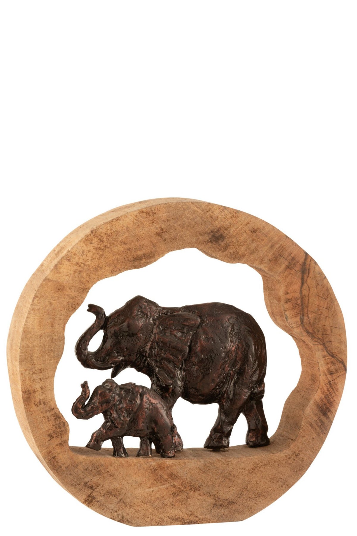 J-Line decoratie Figuur Olifant + Kind - hout/aluminium - brons - L