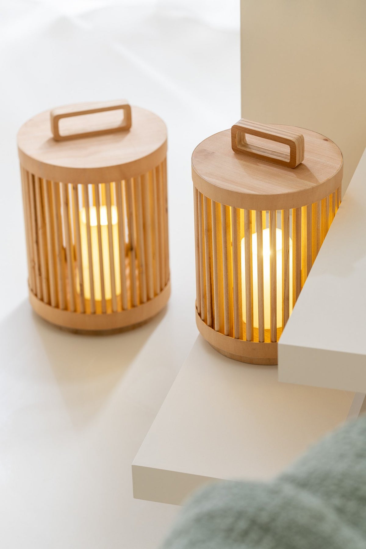 J-Line Lamp Cilinder Sparhout/Led Naturel Klein
