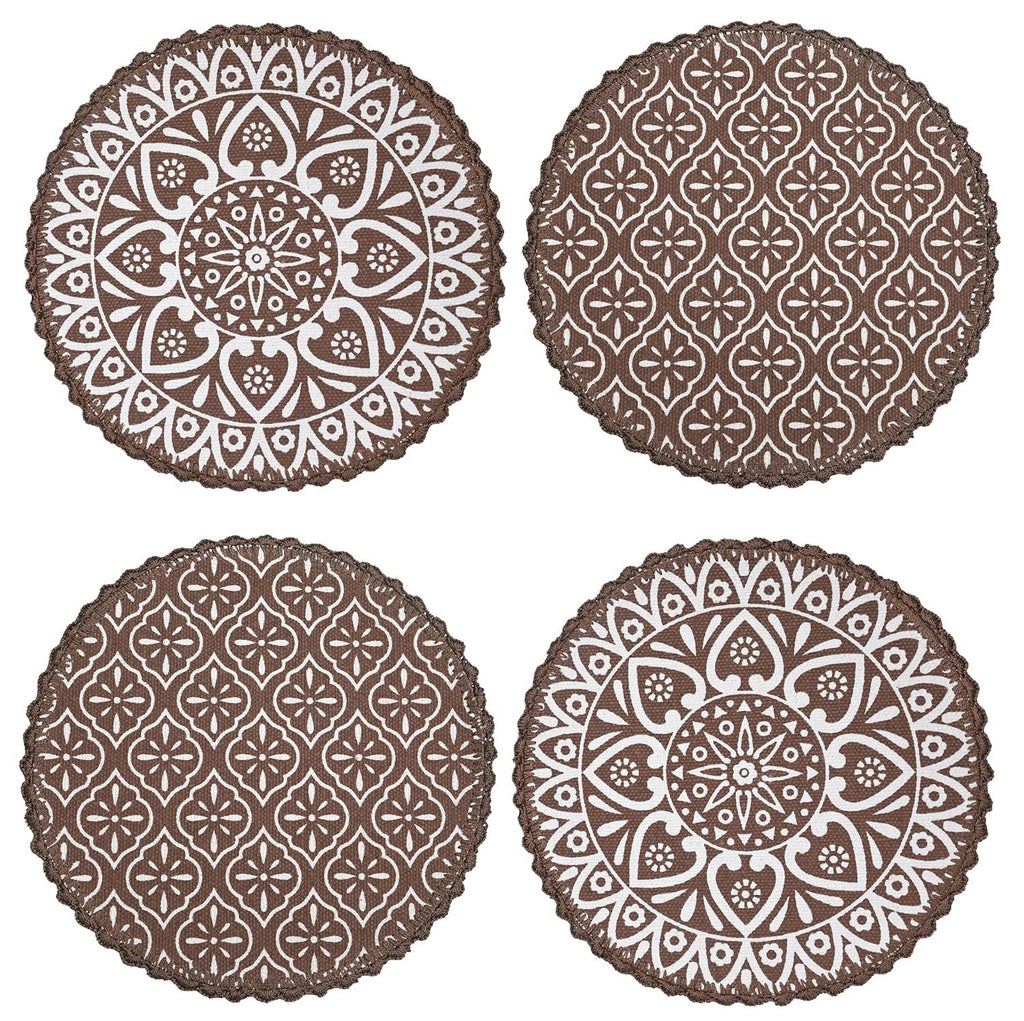 Placemats – Jute & Katoen Gehaakt Antislip – Rond 38cm, Set van 4