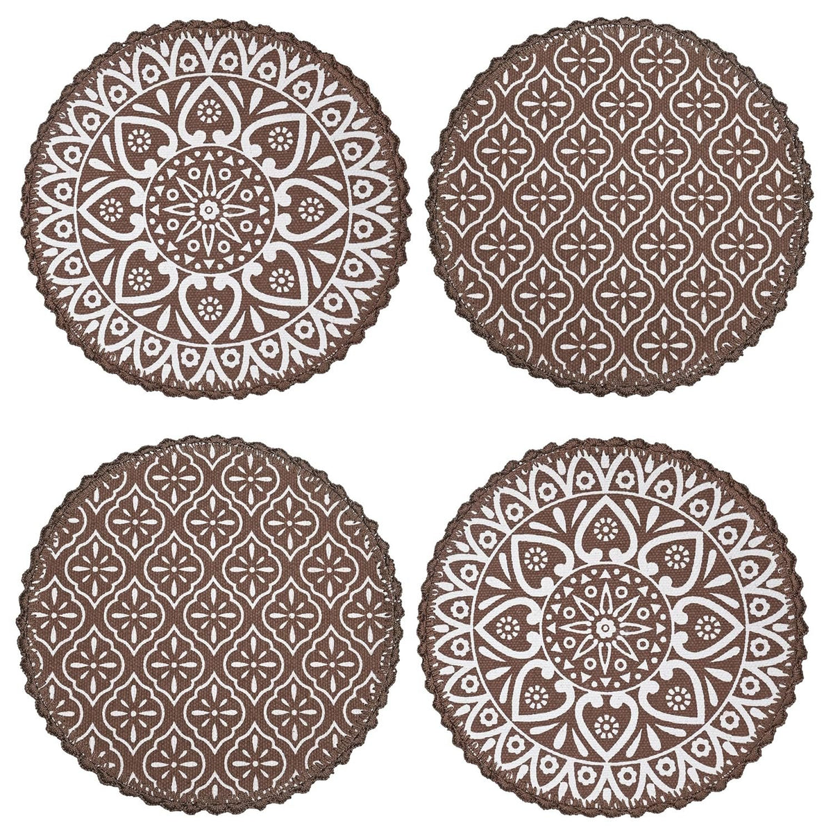 Placemats – Jute & Katoen Gehaakt Antislip – Rond 38cm, Set van 4