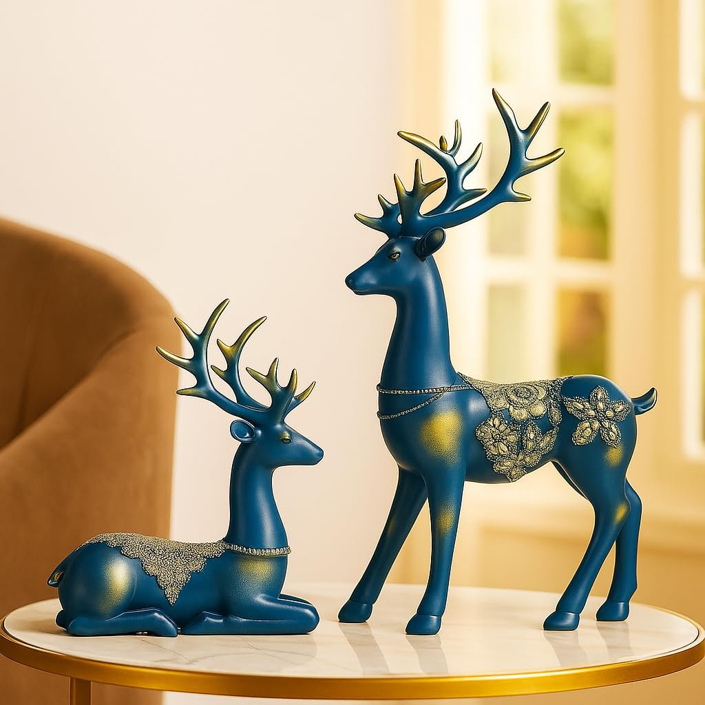 Harsrendierbeelden – Handgemaakte woondecoratiefiguren – Set van 2 blauw