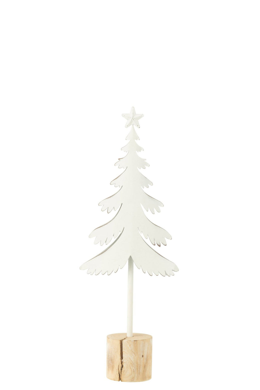 J-Line decoratie Kerstboom Op Voet + Ster - metaal - hout - wit -S