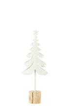 J-Line decoratie Kerstboom Op Voet + Ster - metaal - hout - wit -S