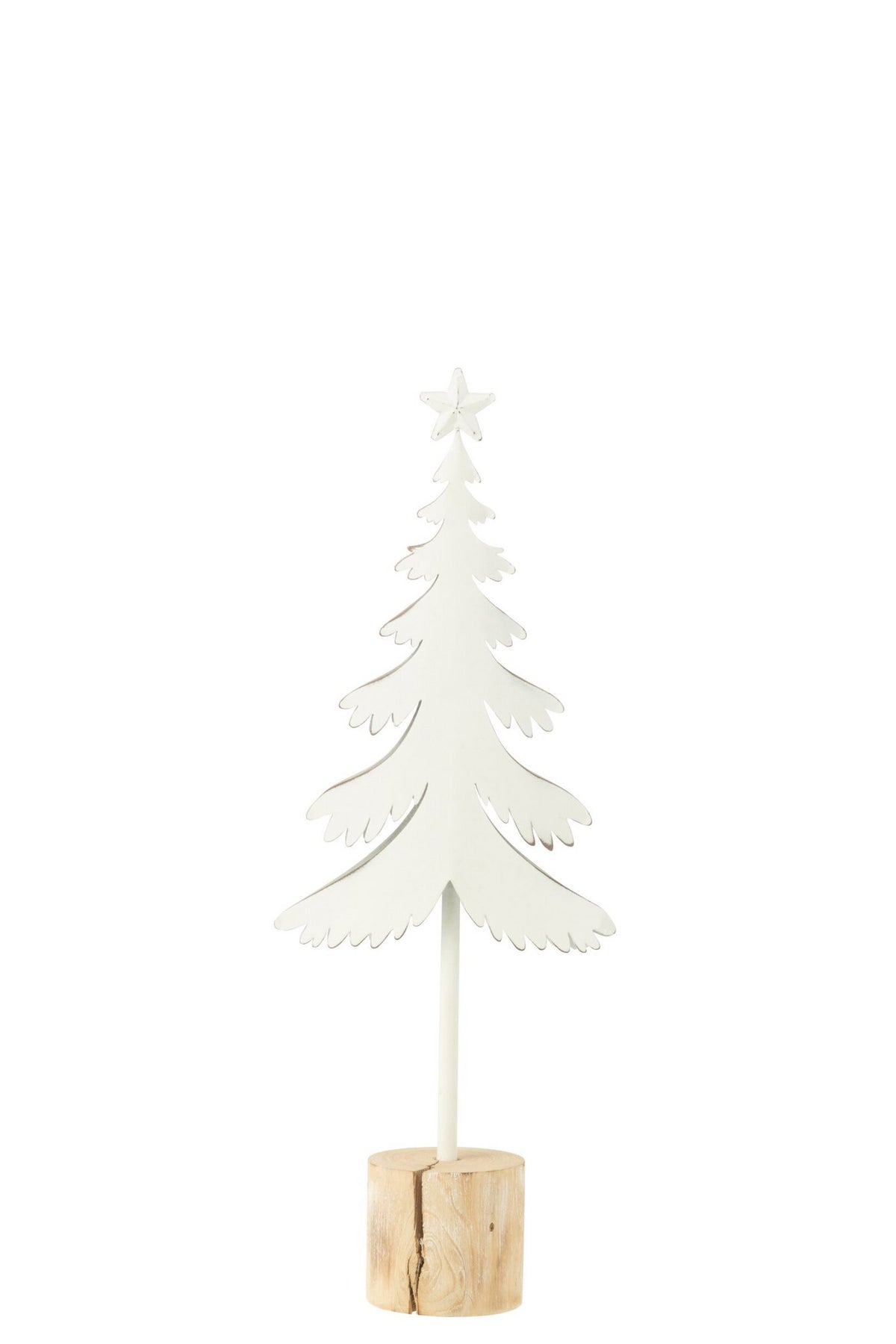 J-Line decoratie Kerstboom Op Voet + Ster - metaal - hout - wit -S