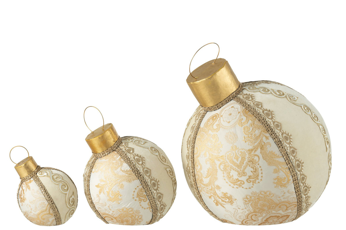 J-Line kerstbal Patroon - polyfoam/textiel - goud - large