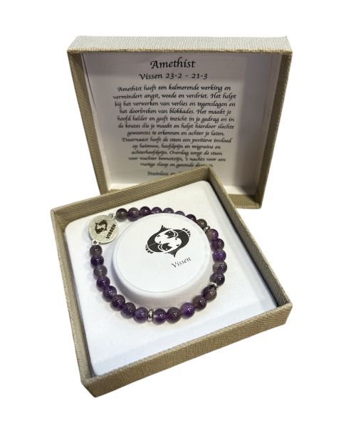 Dames armband Amethist 6 mm met sterrenbeeld Vissen