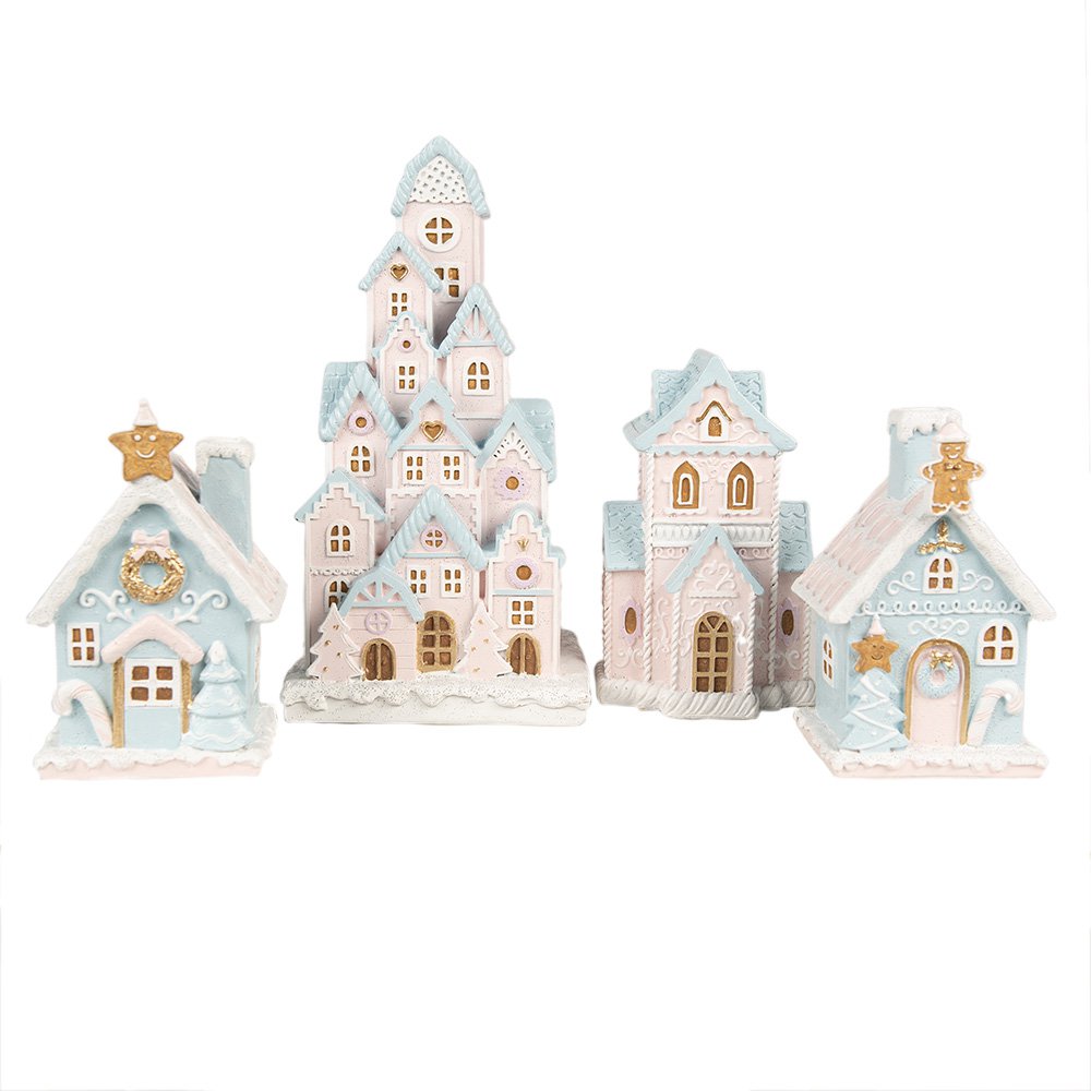 Gingerbread house met LED 9x8x15 cm Blauw Polyresin
