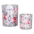 Theelichthouder Set van 2 Ø 7x8 / 10x13 cm Grijs Glas Bloemen