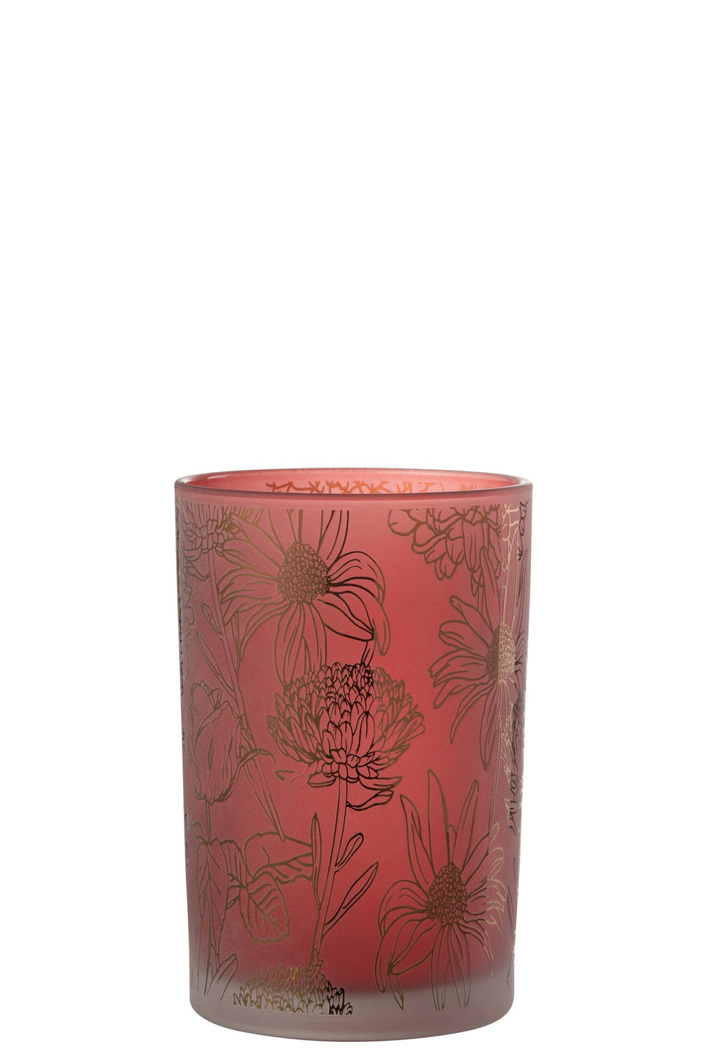 J-Line windlicht bloemen - glas - mat rood/goud - large