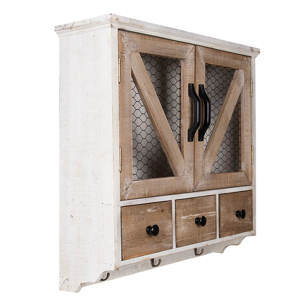 Wandkast 53x15x51 cm Wit Bruin Metaal Opbergkast