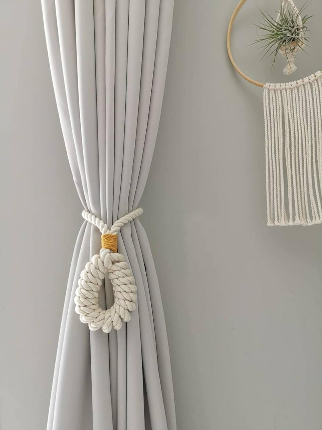 Handgeweven gordijnbinder – ontwerp van katoenmacramé - Set van 2