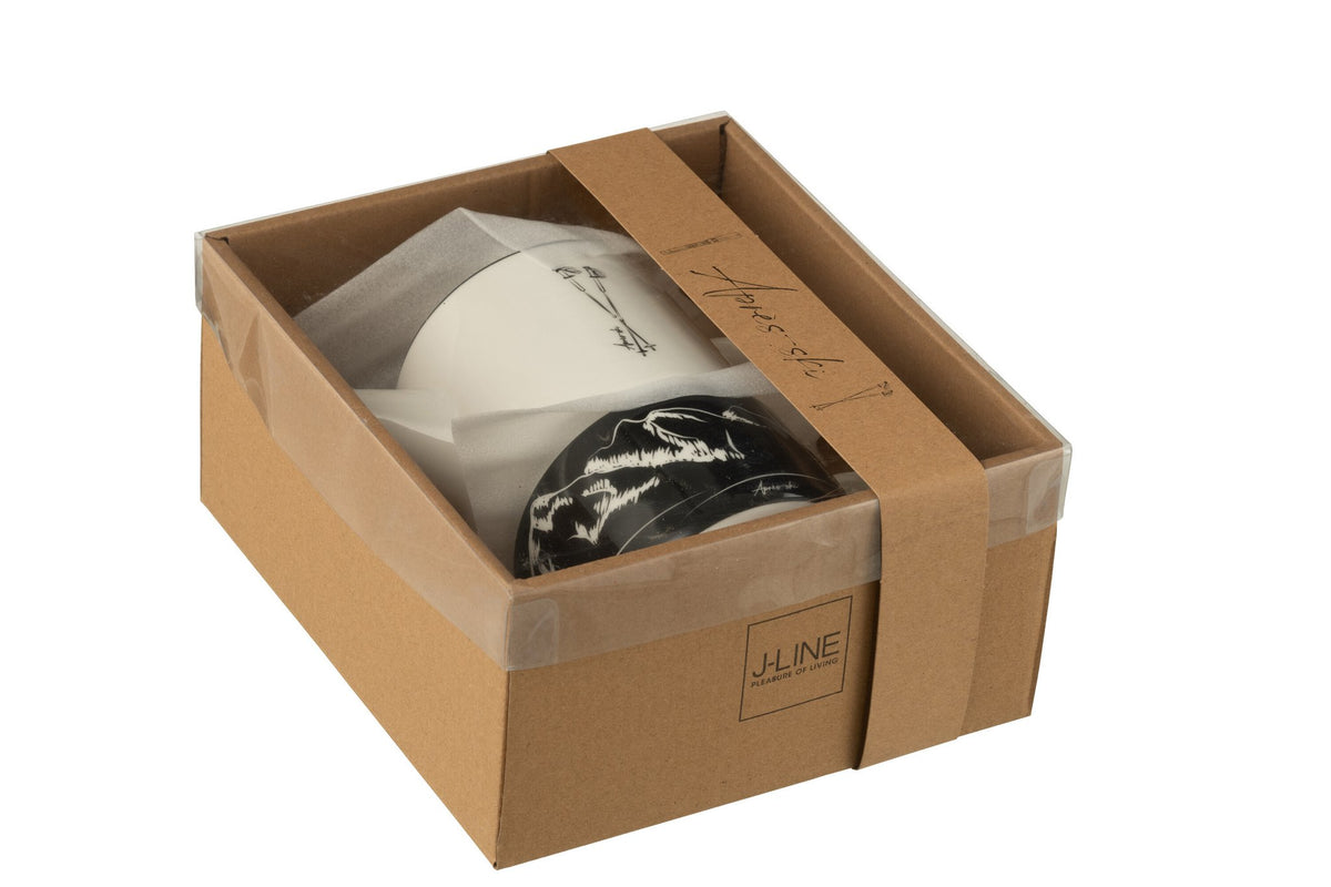 J-Line theepot + tas - keramiek - zwart/wit - giftbox