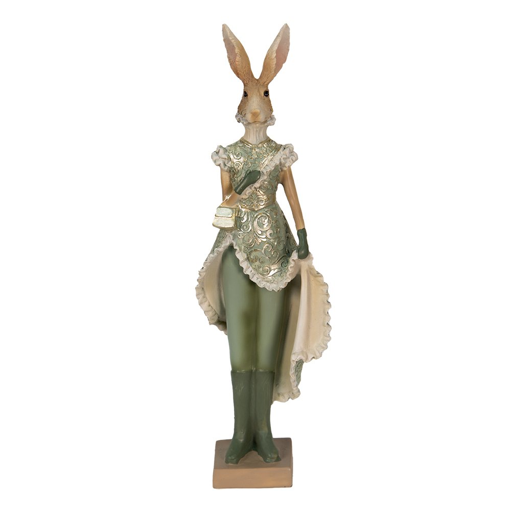 Beeld Konijn 11x8x33 cm Groen Polyresin